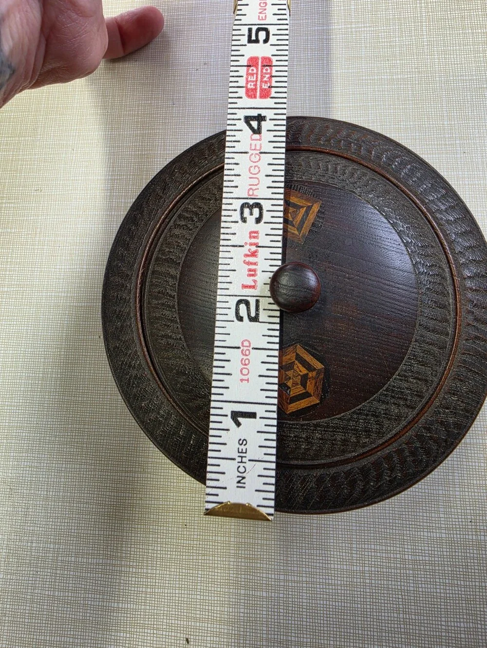 Carved And Inlaid Treen Wooden Bowl